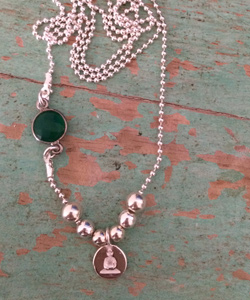 Kugelkette Sterlingsilber (68cm) mit buddha-Anhänger und einem Aventurin.